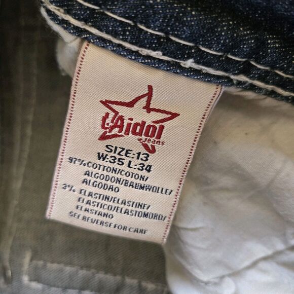 LA Idol Women Flare Jeans Bling Size 13 White Stitch Stretchy Distressed Y2K USA - Picture 6 of 9